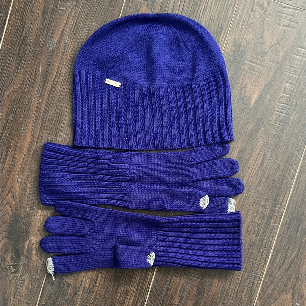 Calvin Klein Purple Knit Hat and Gloves Set